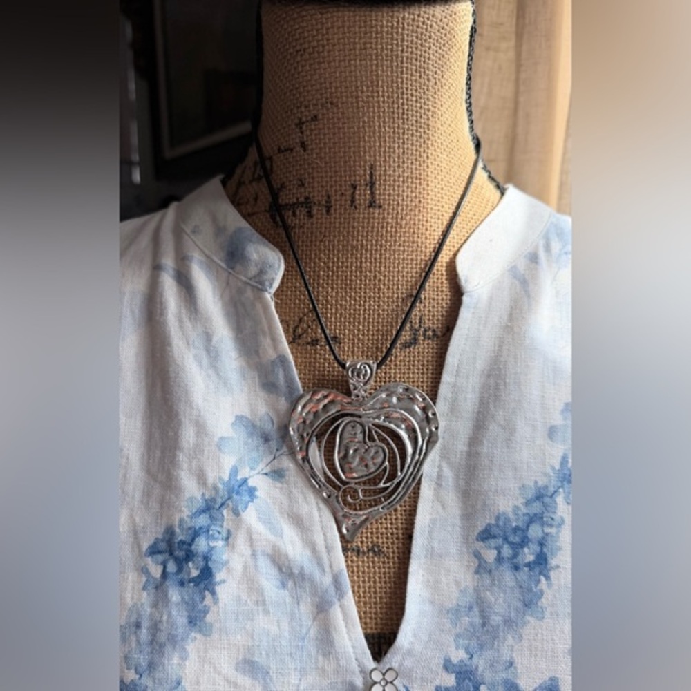 Silver large Heart Pendant Necklace — Women Jewelry